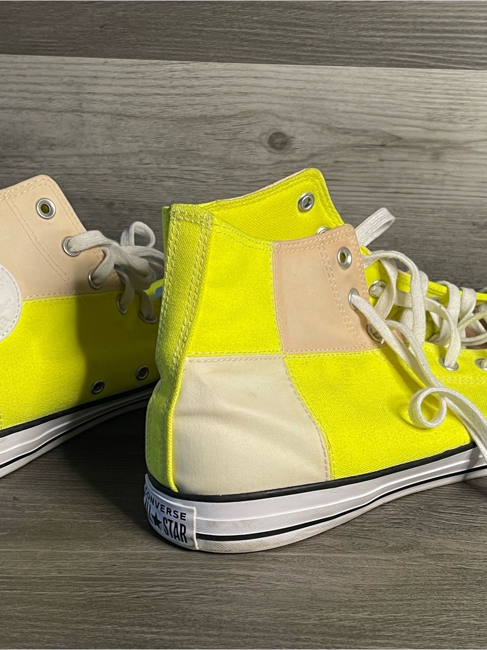 Converse High Top Sneakers in Neon Yellow and Cream - Picture 9 of 16